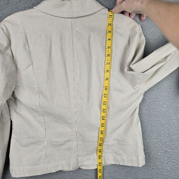 INC International Concepts Jacket Blazer Women L Tan White Stripe Casual Stretch - Picture 9 of 16